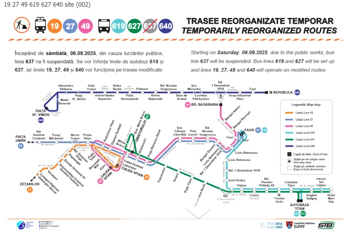 Temporary reorganized routes on Theodor Pallady Boulevard: TPBI