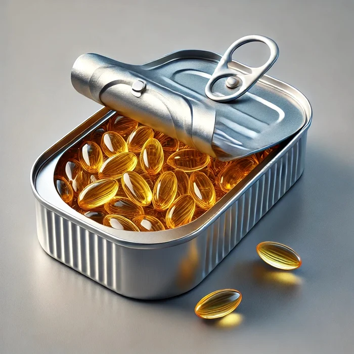 Open canned box, full of golden capsules of Omega-3 instead of PHOTO DMS / Adevărul