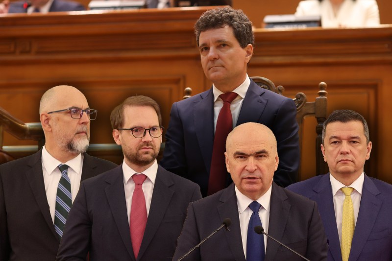 The President of Romania, Nicușor Dan and the leaders of the ruling coalition: Kelemen Hunor (UDMR), Dominic Fritz (USR), Ilie Bolojan (PNL, Premier) and Sorin Grindeanu (PSD). Collage: Ion Mateș / Hotnews. Inquam Photos / Octav Ganea and George Călin