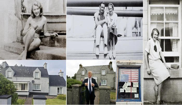 Image collage with Mary Anne Macleod and Trump in front of her mother's home from NPR Credit Getty