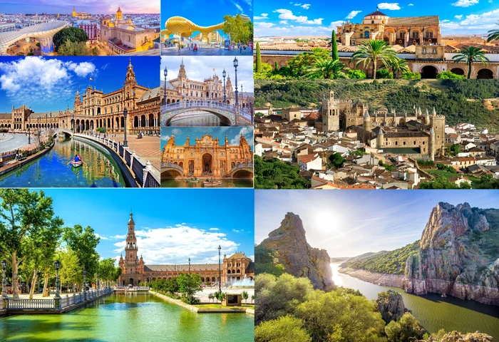 Collage with images from Seville and Extremeura put in the Mirror Photo Tourism & YouTube DMS
