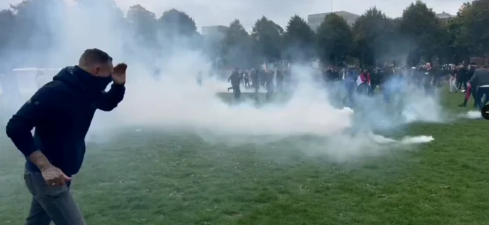 Violence at the Hague anti-immigration protest. Photo: Twiter