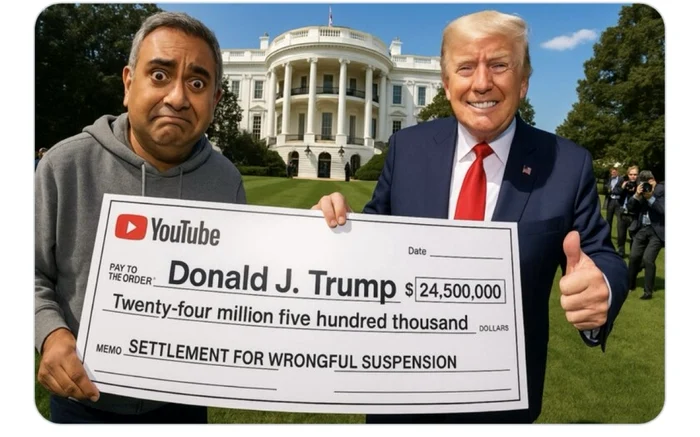 Neal Mohan, Donald Trump and $ 24.5 million check. Photo: X.