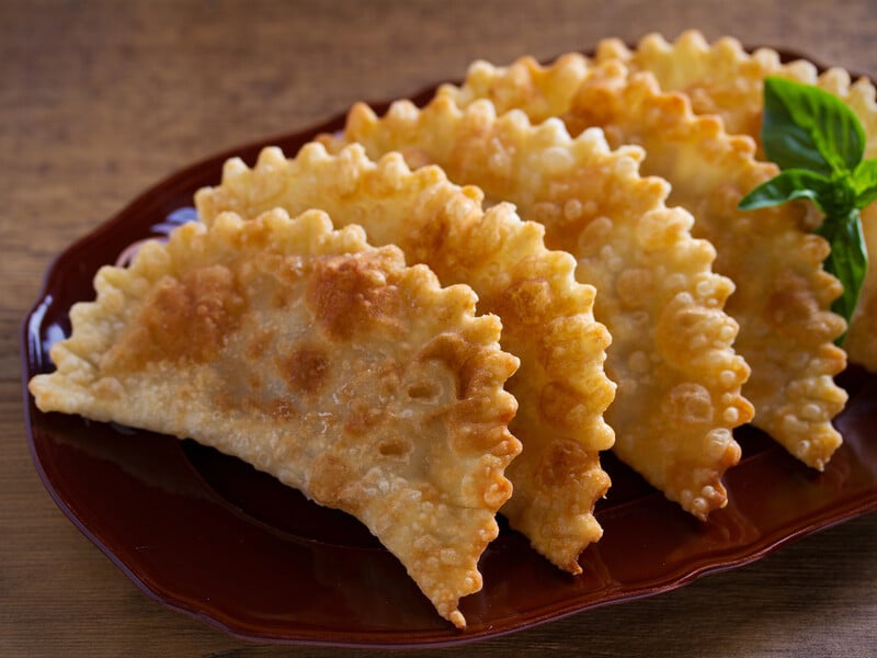 Do this - and dumplings, chebureks and dumplings can be sculpted from this custard dough.