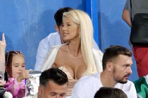 The blonde who overshadowed her footballer husband, in the stands, at Ovidiu