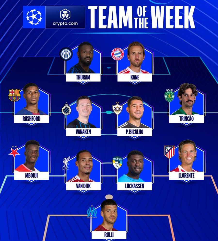 This is how the best 11 of the first stage of the Champions League / Photo Group: X UEFA Chivu has a player in the stage of the Champions League »Who selected UEFA from the great surprises of the group