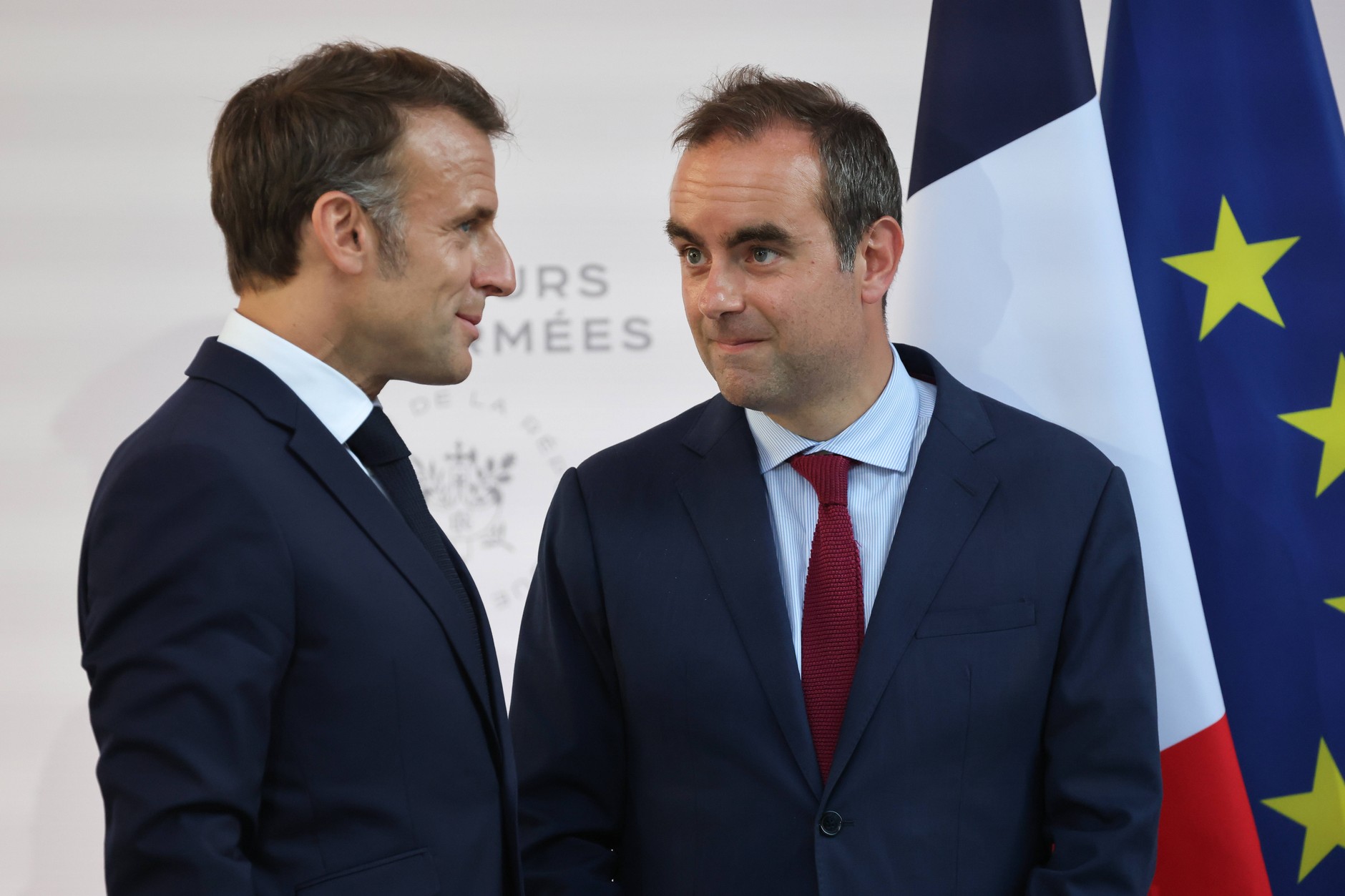 Emmanuel Macron, President of France, and Sebastien Lecorn, currently designated for the prime minister. Paris, July 13, 2025