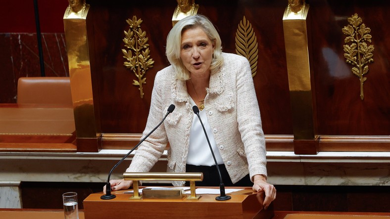 Marine Le Pen from the National Union during the discussion about the vote of trust for Francois Bayrou. Paris, September 8, 2025