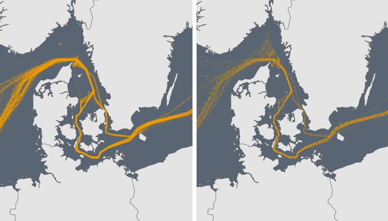 Shipping routes before and after their sanction