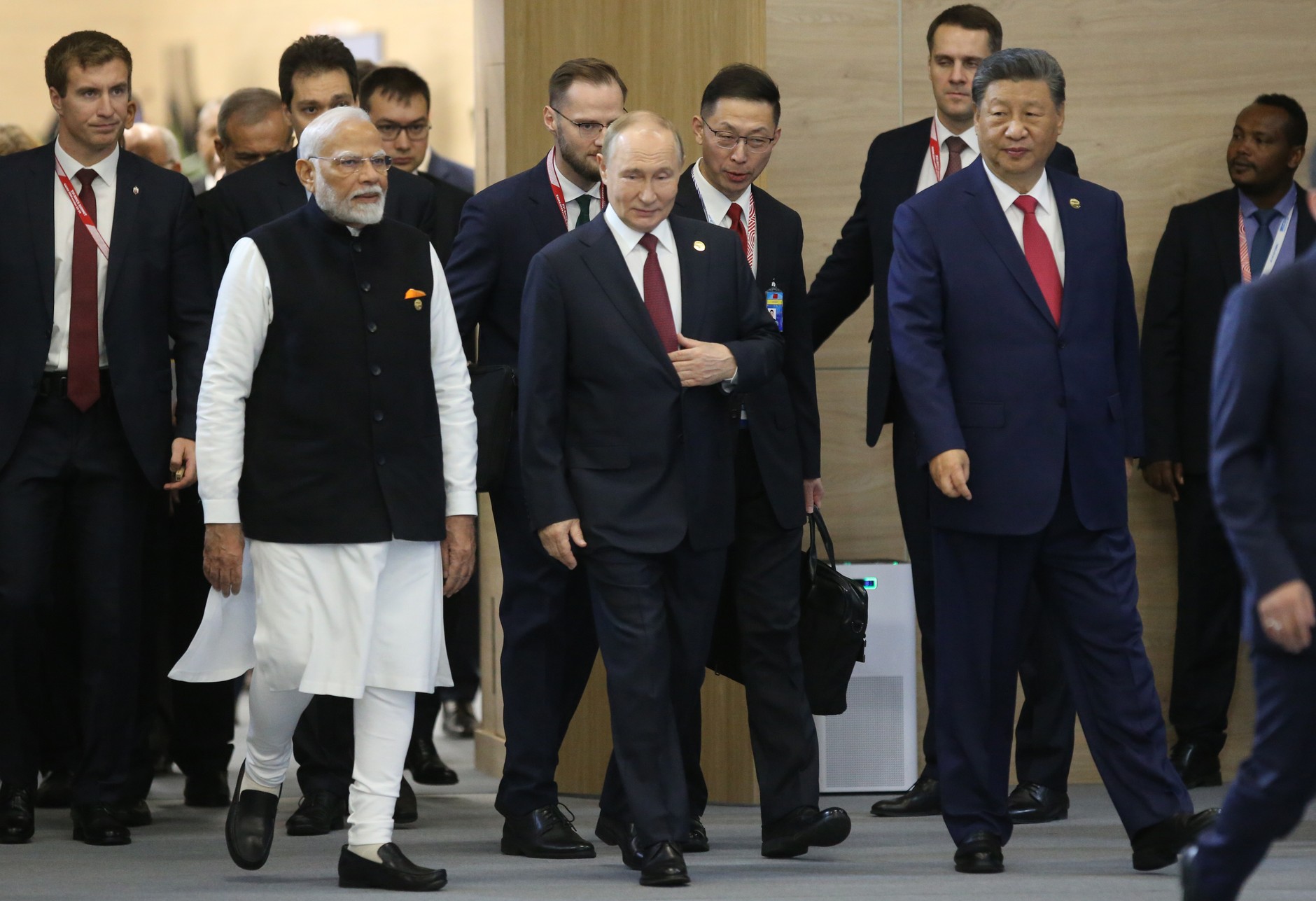 Prime Minister of India Narendra Modi, Russian President Vladimir Putin and chairman of the Chinese People's Republic XI Jinping, October 23, 2024.