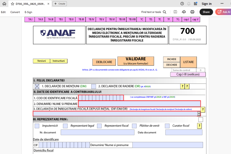 ANAF has published the statement 700 updated with the new VAT ceiling, of 395,000 lei, increased by Ordinance 22/2025