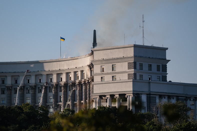 The burning government building in the center of Kiev, September 7, 2025.