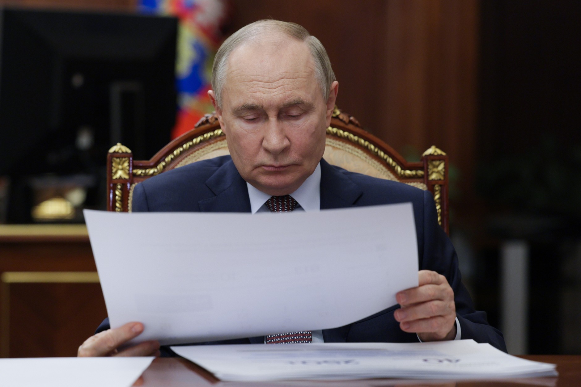 Vladimir Putin, the President of Russia, reviews the documents in the Kremlin. Moscow, September 12, 2025