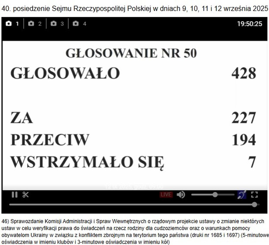 The results of voting on, among others of the Act on the help of citizens of Ukrainian