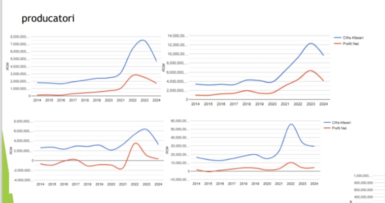 The turnover and the net profit of some Romanian energy producers during 2014-2024. Source: affection