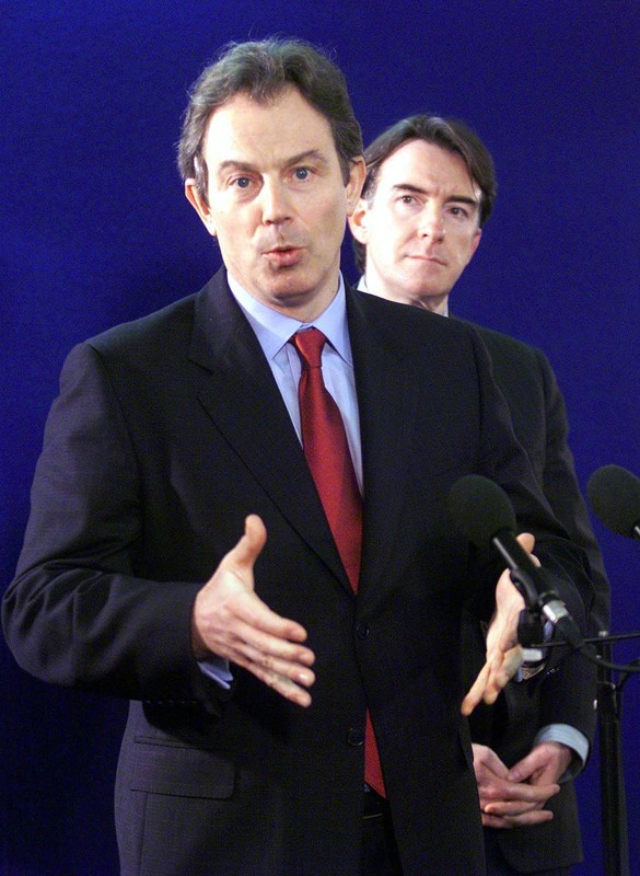 Tony Blair, Prime Minister of Great Britain, together with Peter Mandelson, Secretary of State for Northern Ireland. Belfast, January 18, 2001
