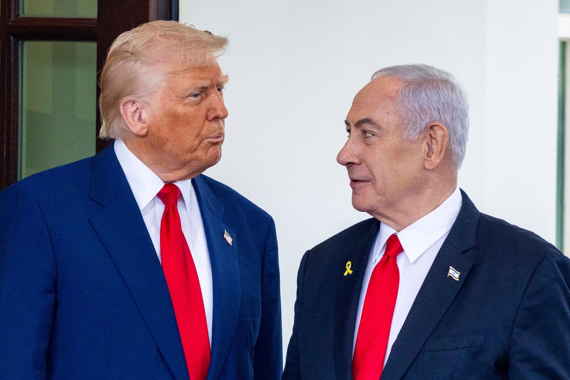 US President Donald Trump (L) and the Prime Minister of Israel Binjamin Netanyahu before meeting in the White House, Washington, DC, USA, April 7, 2025.