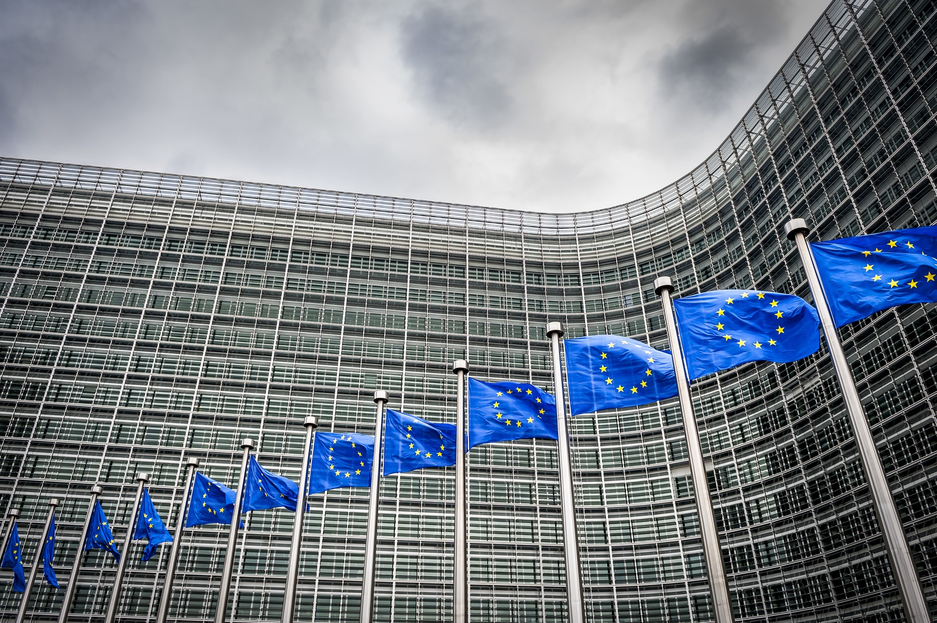 EU flags in front of the headquarters of the European Commission in Brussels. Illustrative photo