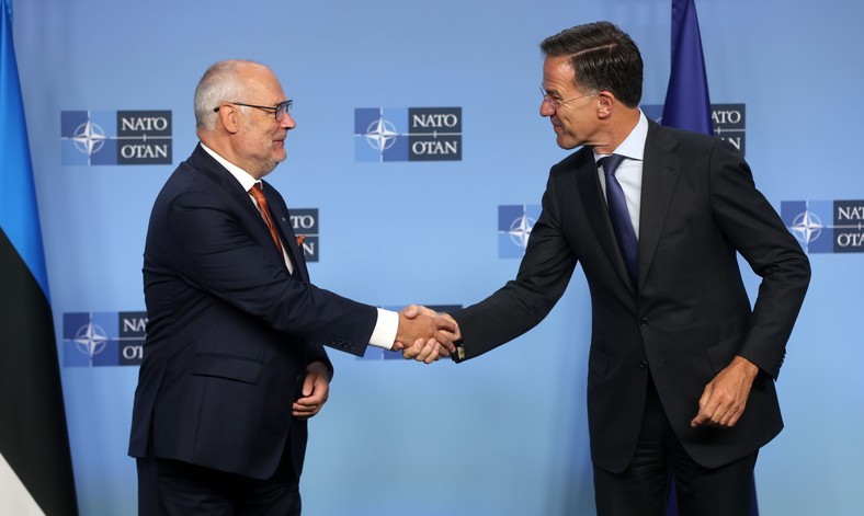 Secretary General NATO Mark Rutte and President of Estonia Alar Karis before meeting at NATO headquarters in Brussels, Belgium, September 3, 2025.