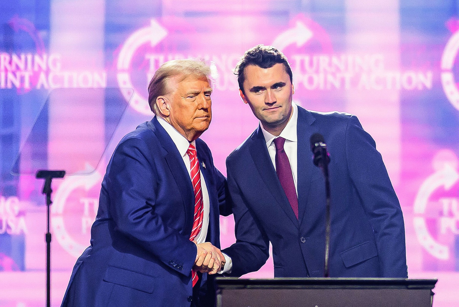 Donald Trump and Charlie Kirk during America Fest, 2024