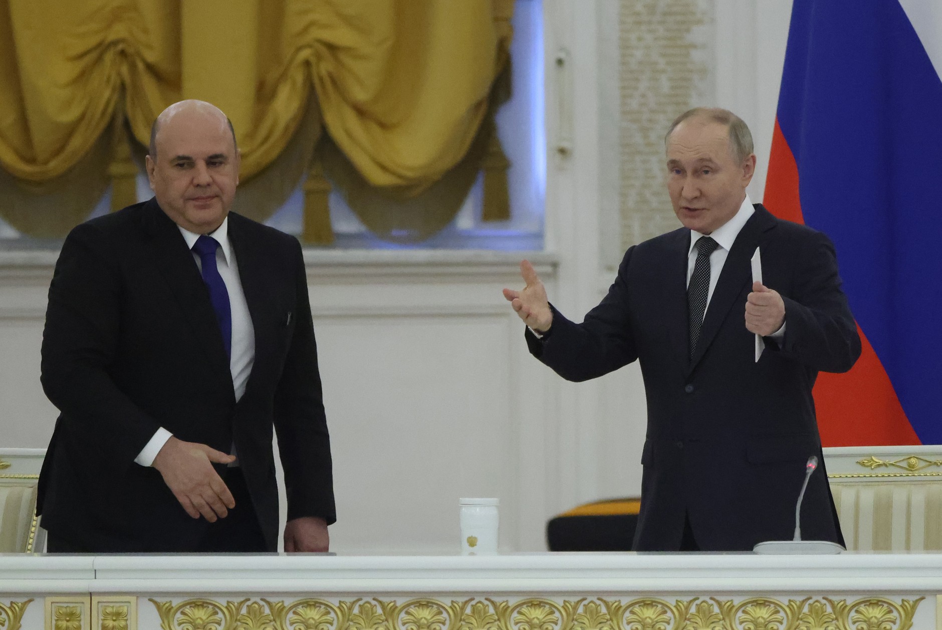 Vladimir Putin with Mikhail Miszustin in the great Kremlin Palace, May 29, 2024.