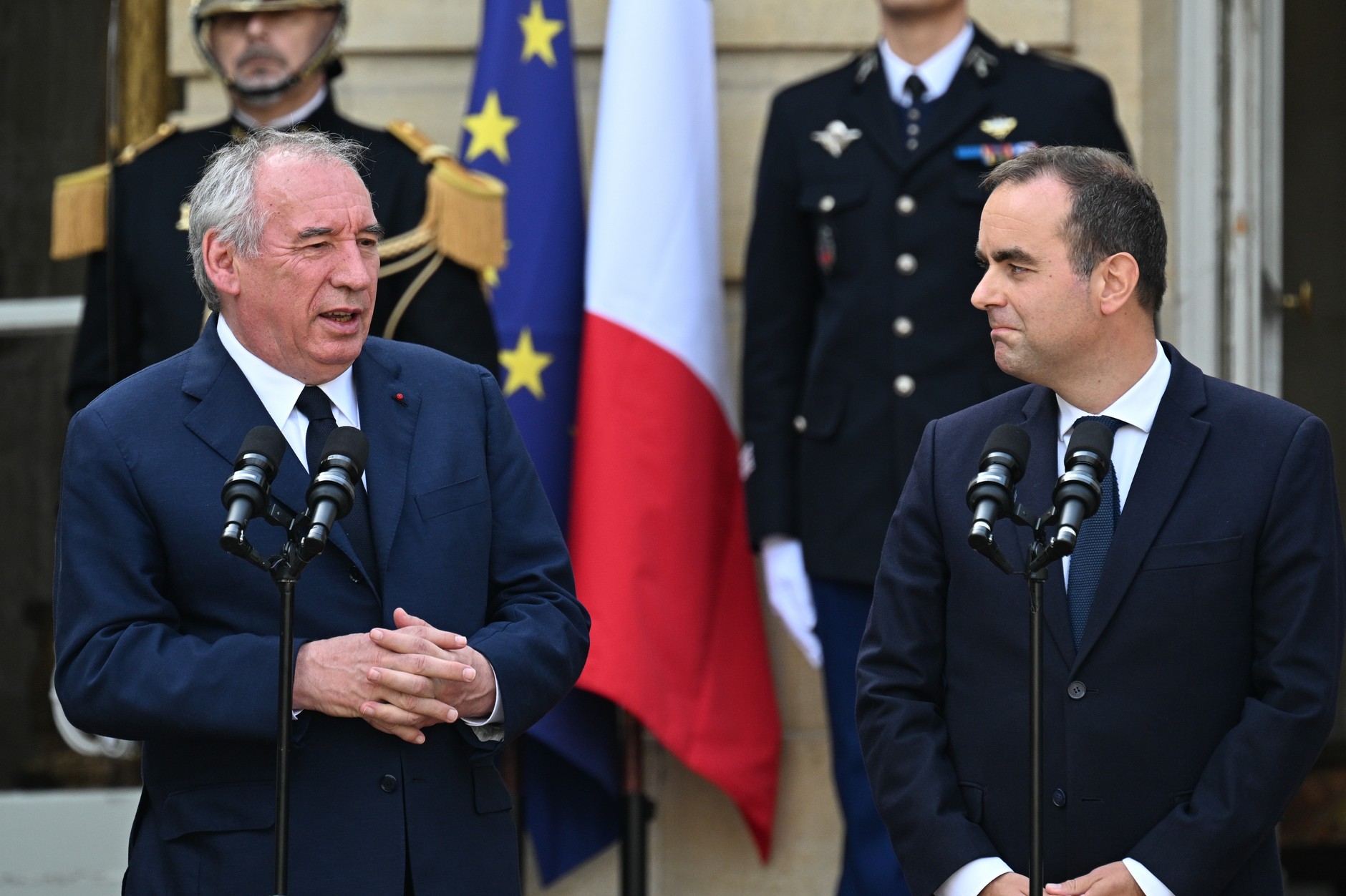 Former Prime Minister Francois Bayrou while transferring power to the new Prime Minister Sebastien Lecorn, Paris, September 10, 2025