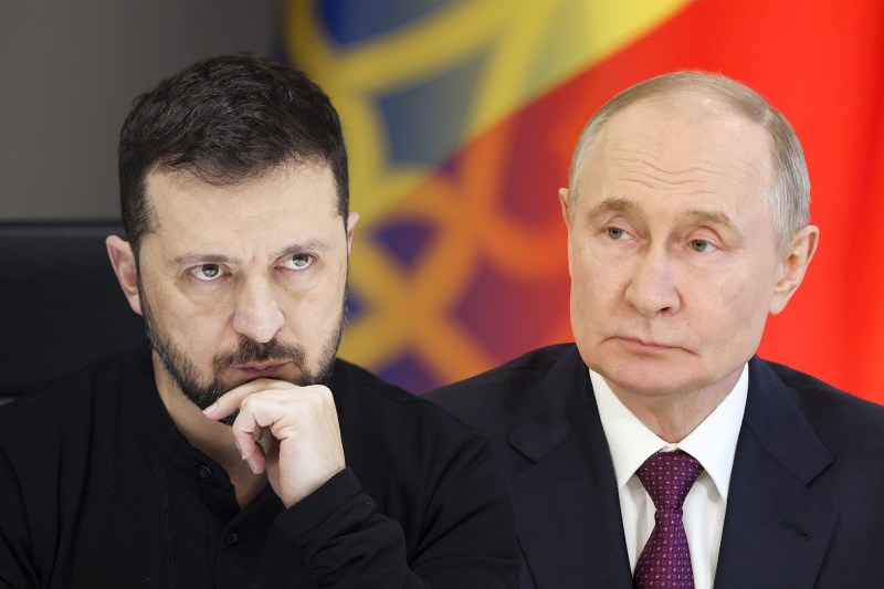 Volodimir Zelenski and Vladimir Putin. Collage: Ion Mateș / Hotnews. Photo: Profimedia, Shutterstock