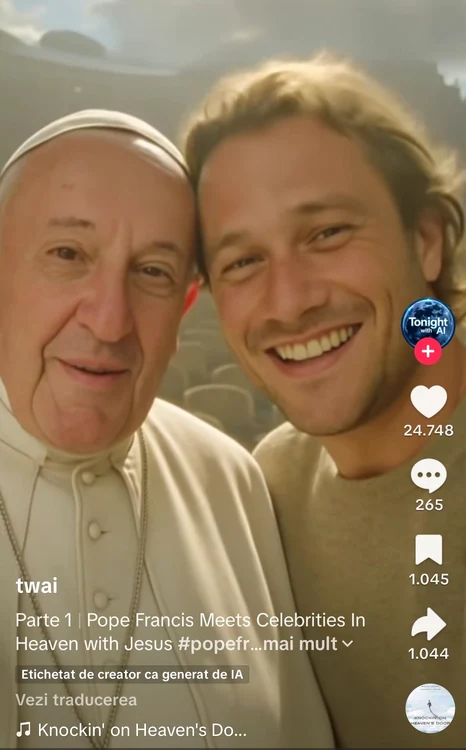 Capture from a clip generated by artificial intelligence, in which Pope Francis and Heath Ledger appear