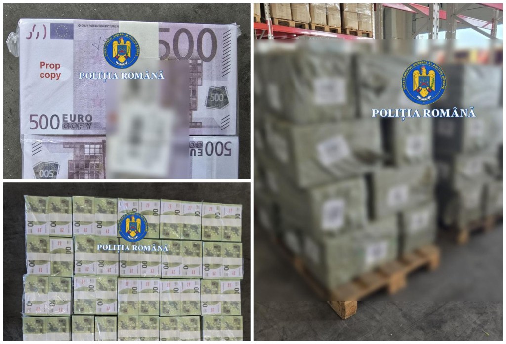 Images with the false banknotes captured in the port of Constanța. Photo: Romanian Police