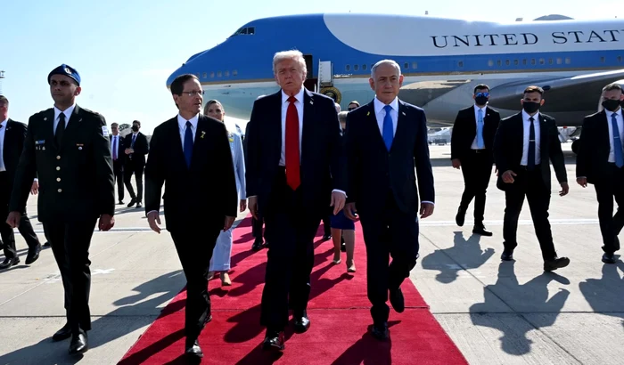 Donald Trump was greeted by Prime Minister Netanuahy and President of Israel Herzog Photo: X