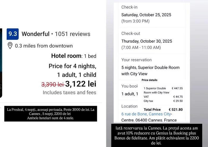 Prices posted by Oana Roman on Instagram 