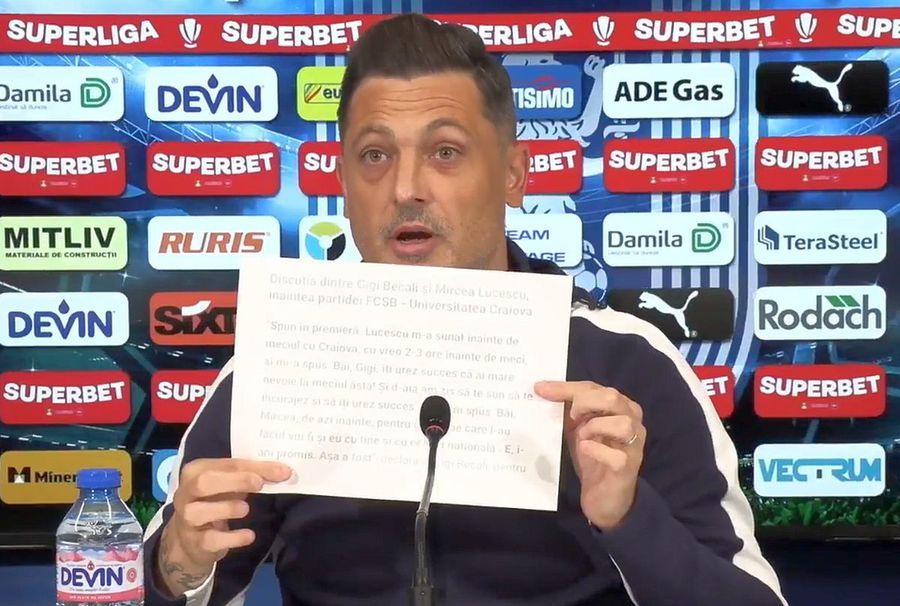 Mirel Rădoi, presenting a screenshot of Gigi Becali's statements about the discussion with Mircea Lucescu Reprehensible chants addressed to Mircea Lucescu during the match Universitatea Craiova - Unirea Slobozia