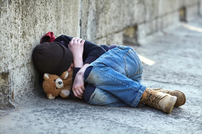 child, teddy bear, street