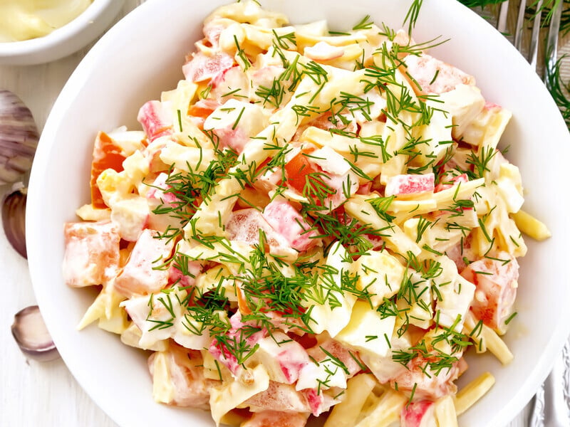 Add this to the salad along with crab sticks - and it will turn out tasty and tender. Quick recipe