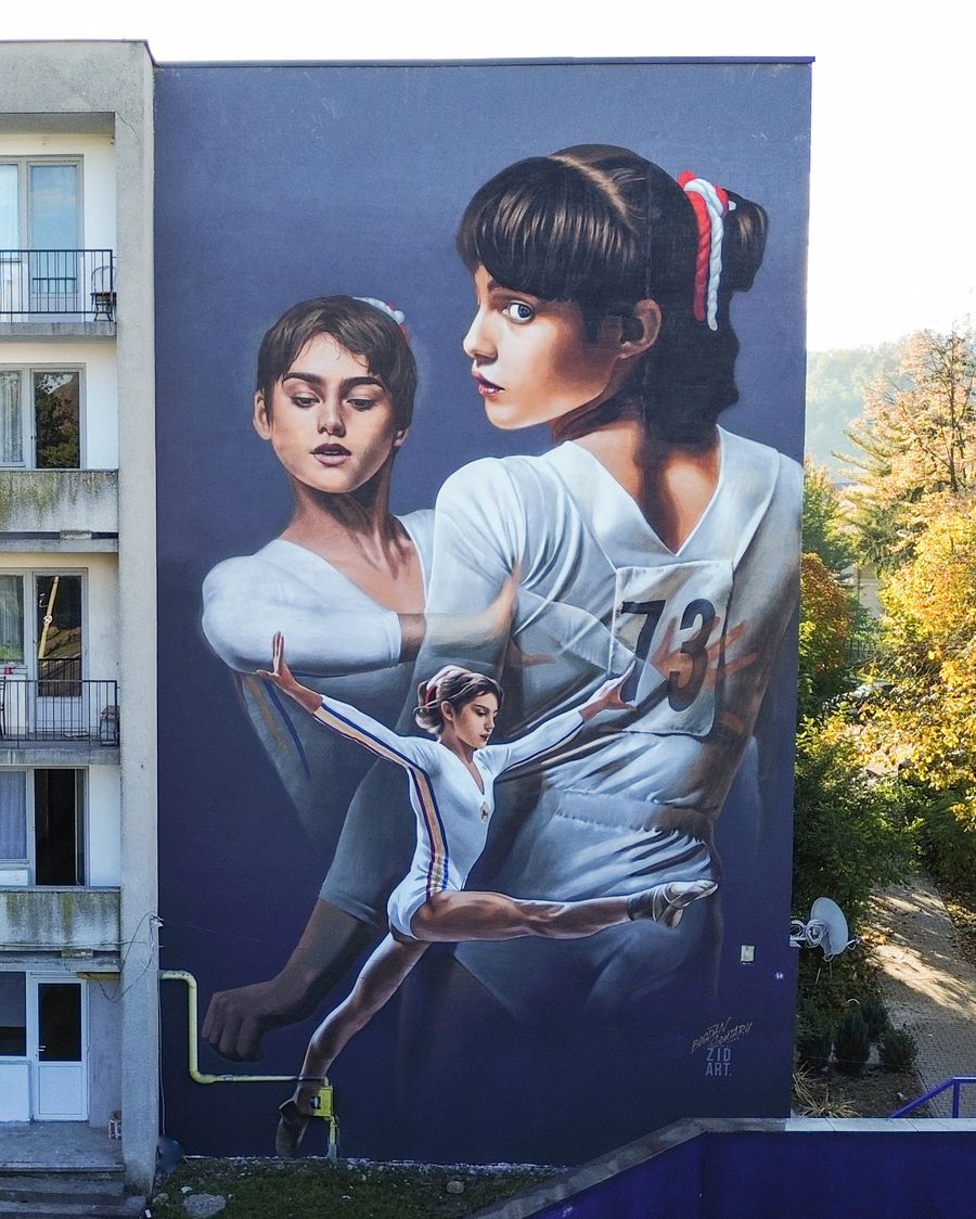 Photo: Onestin Youth Association Romanian sports heroes come to life on the walls: Nicolae Stanciu, Radu Drăgușin and Nadia Comăneci, in spectacular murals