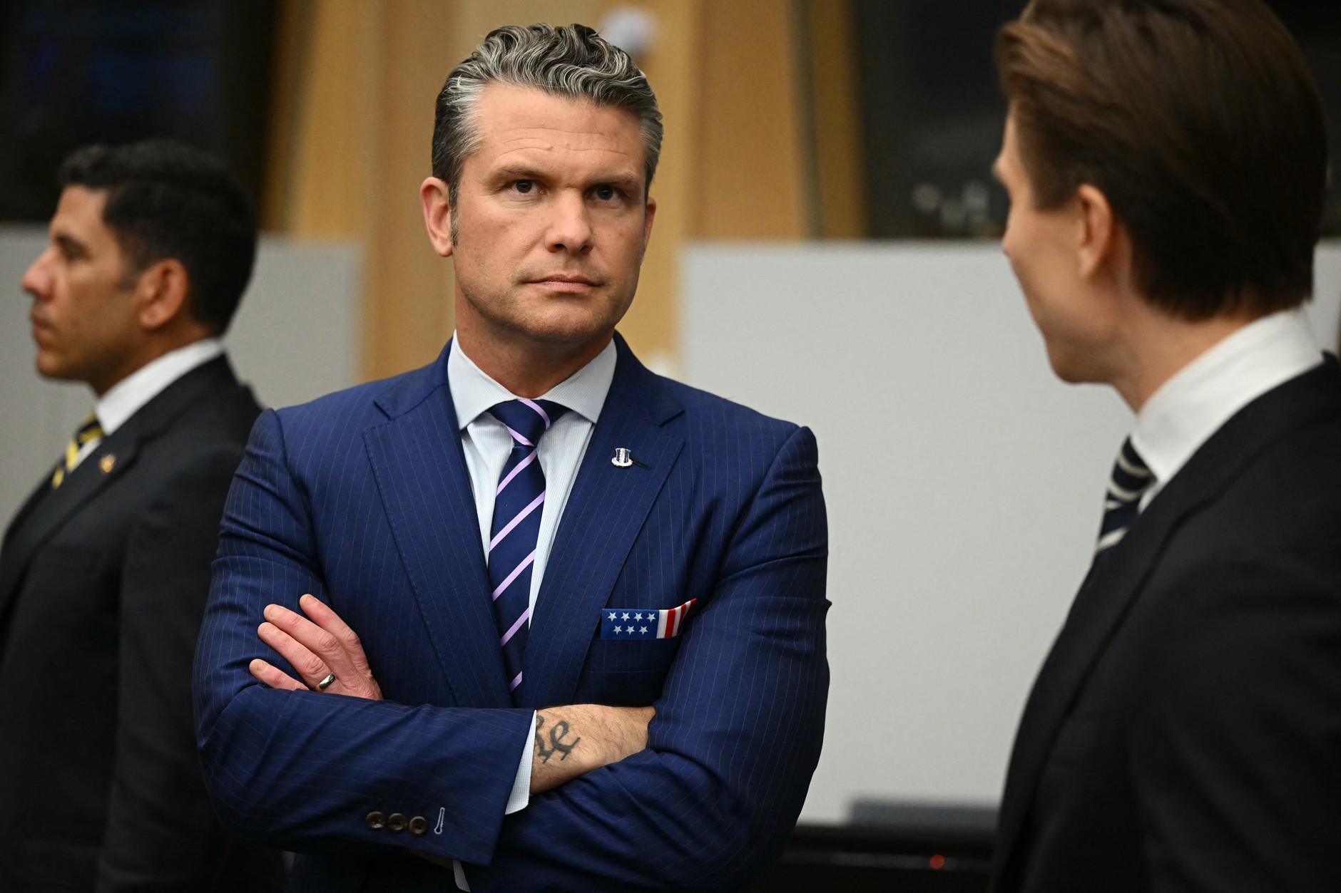 Pete Hegseth before the Ukraine Defense Contact Group meeting at NATO headquarters in Brussels, October 15, 2025.