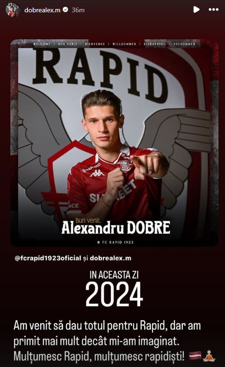 Alex Dobre, message at 1 year of Rapid: 