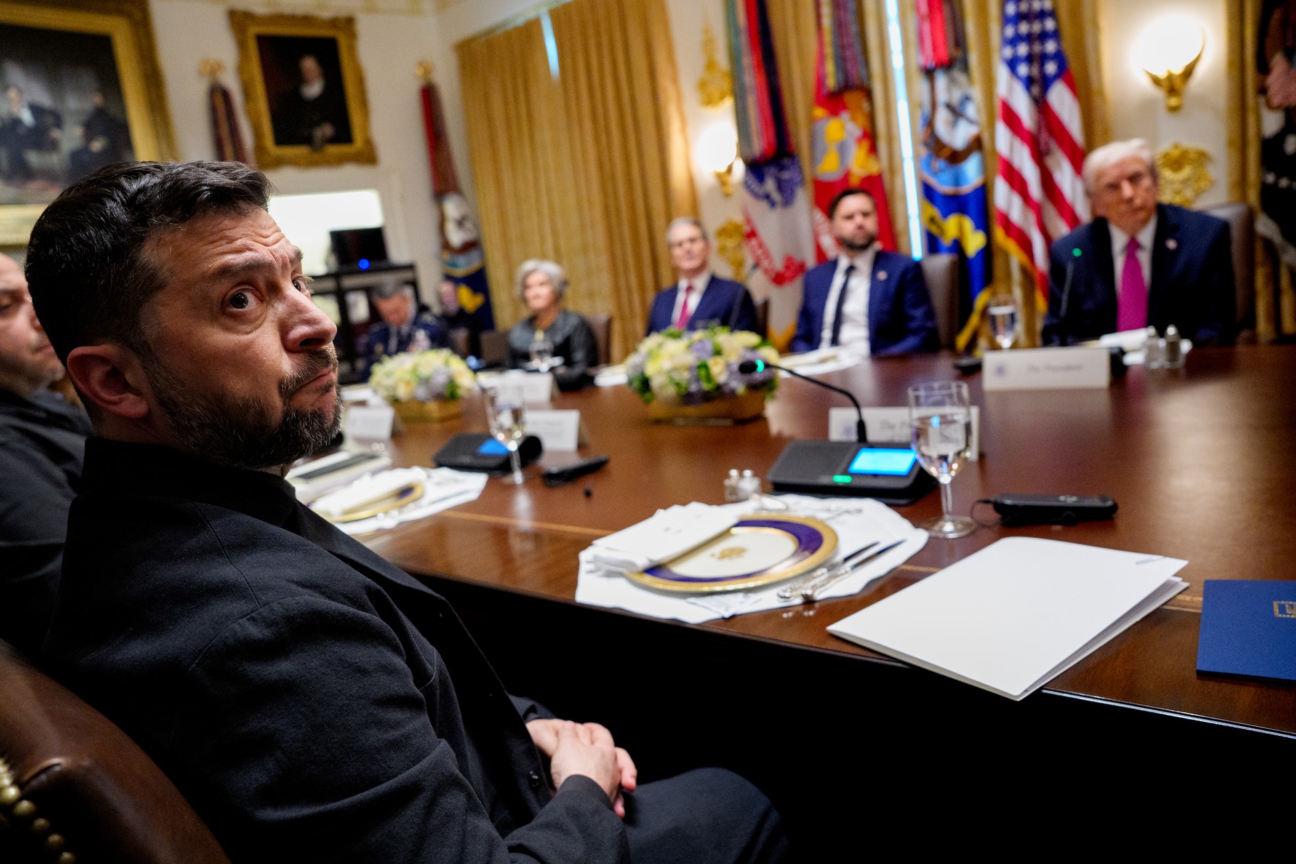 President of Ukraine Volodymyr Zelensky attends a meeting with US President Donald Trump at the White House, October 17, 2025