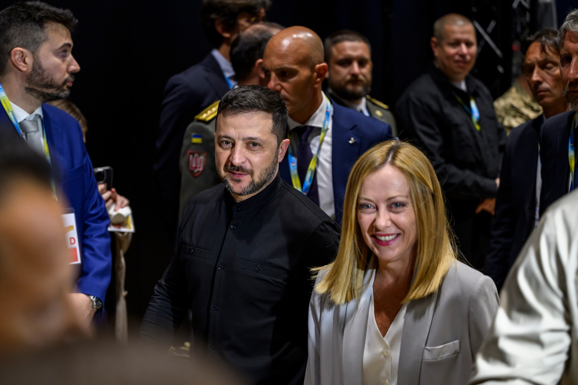 Italian Prime Minister Giorgia Meloni and Ukrainian President Volodymyr Zelensky during a joint press conference in Rome, July 10, 2025.