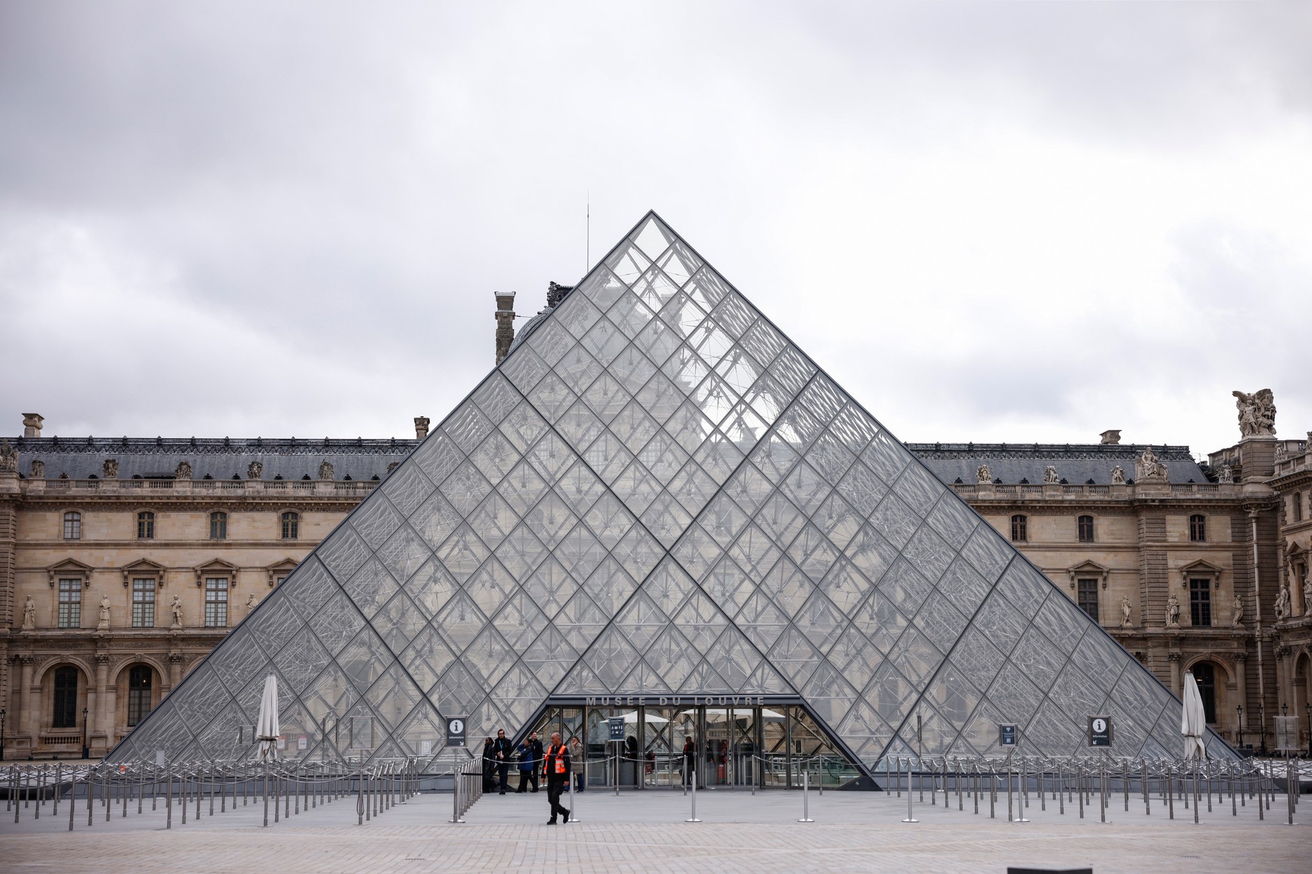 A deserted square in front of the entrance to the Louvre, which remained closed a day after the attack, Paris, France, October 20, 2025.
