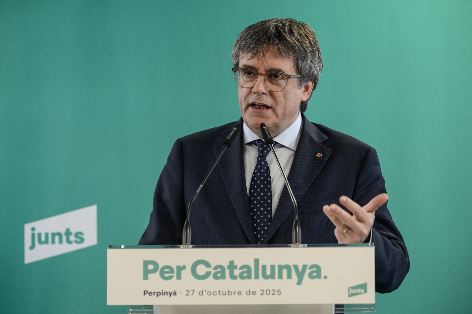 Conference of Carles Puigdemont, leader of the Junts party. Perpignan, October 27, 2025