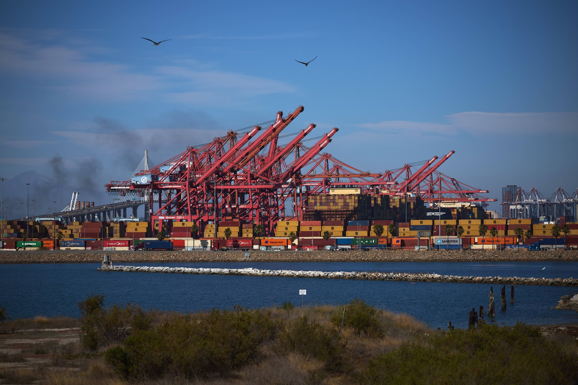 View of the largest seaport in the US, the Port of Los Angeles in California, USA, July 9, 2025.