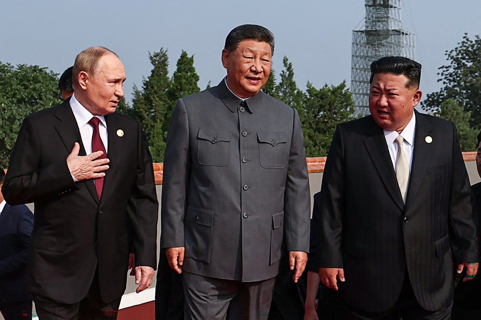 Russian President Vladimir Putin, Chinese leader Xi Jinping and North Korean leader Kim Jong Un before a military parade in Tiananmen Square in Beijing, September 3, 2025.