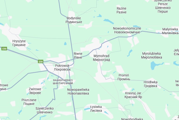 Pokrovsk and Myrnohrad area