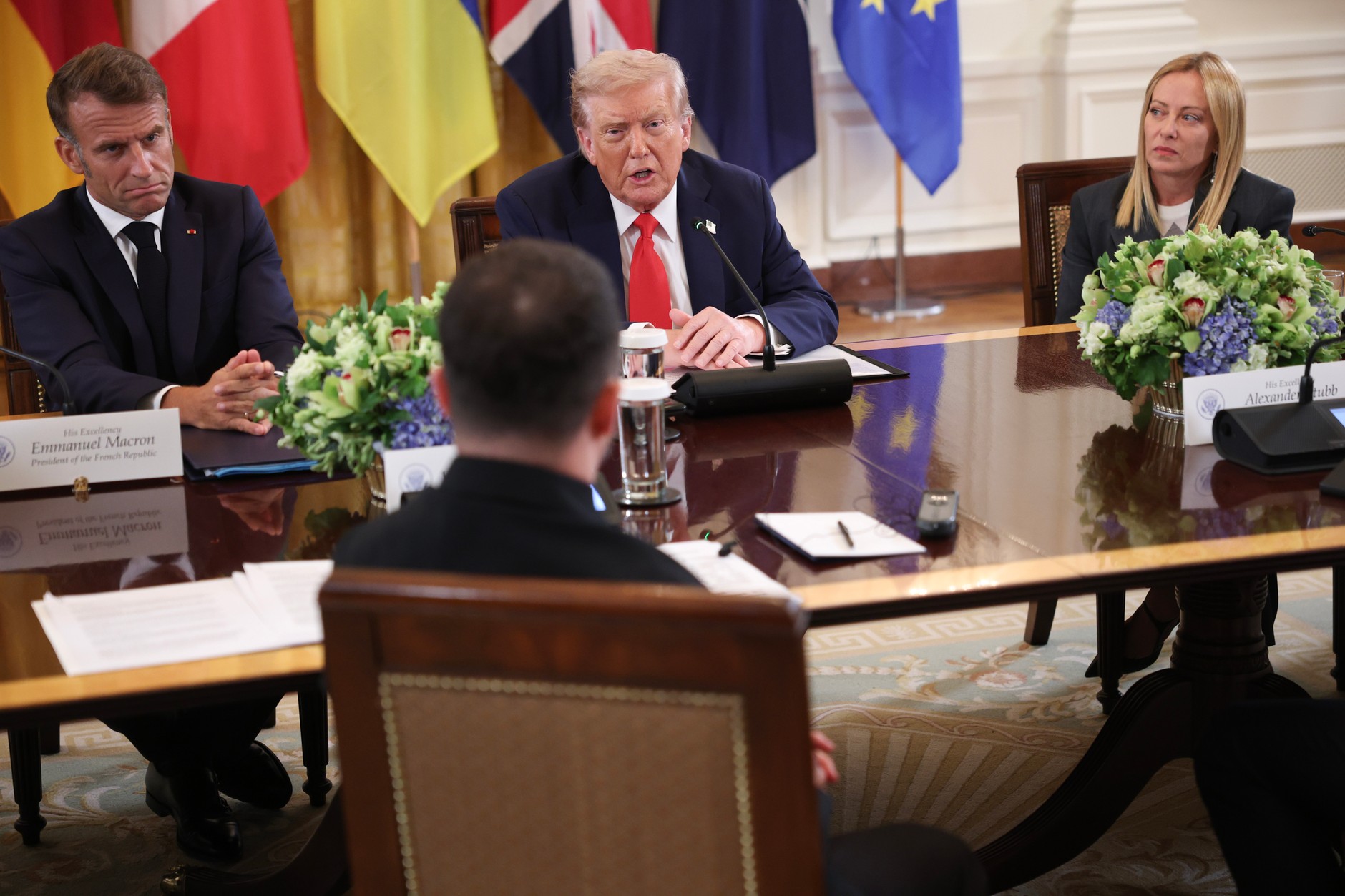 Giorgia Meloni during Donald Trump's meeting with Ukrainian President Volodymyr Zelensky and European leaders, Washington, August 18, 2025.