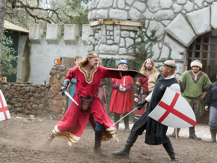 Appling performs in sword fighting shows at the Renaissance festival he co-founds