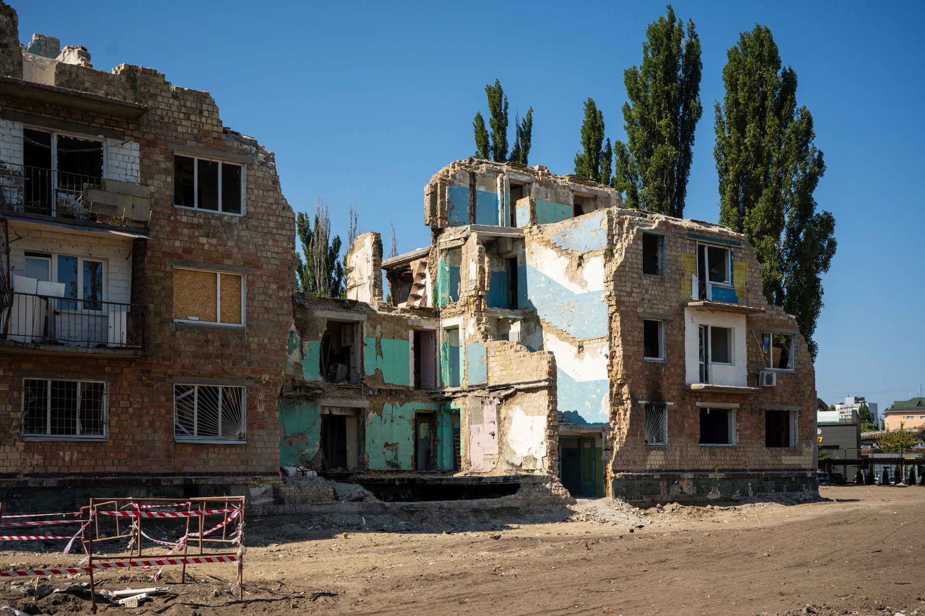 On the left bank of the Dnieper, at the site of one of the most tragic recent attacks on Kiev, there are ruins