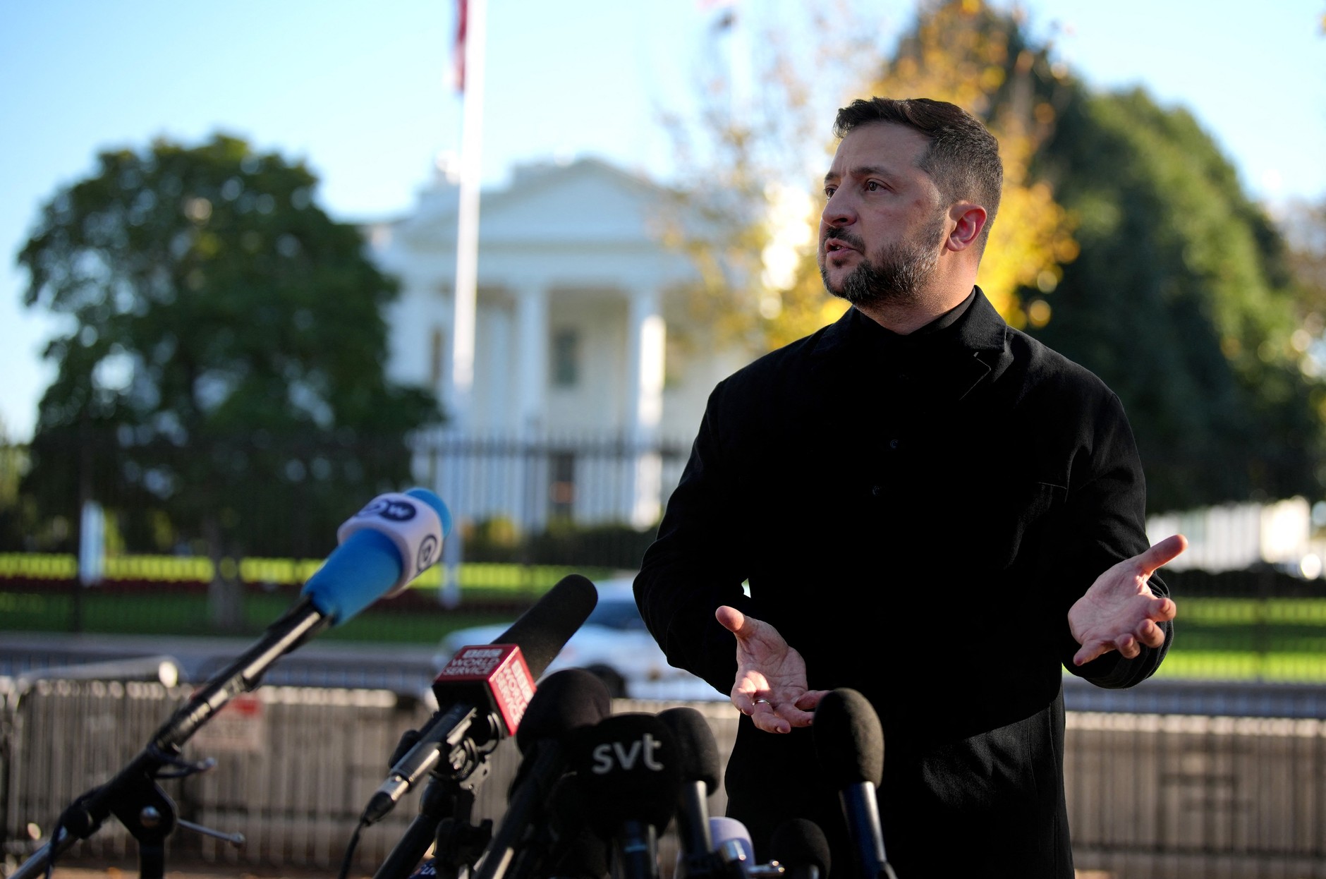 Volodymyr Zelensky during a press conference in Washington, October 17, 2025.