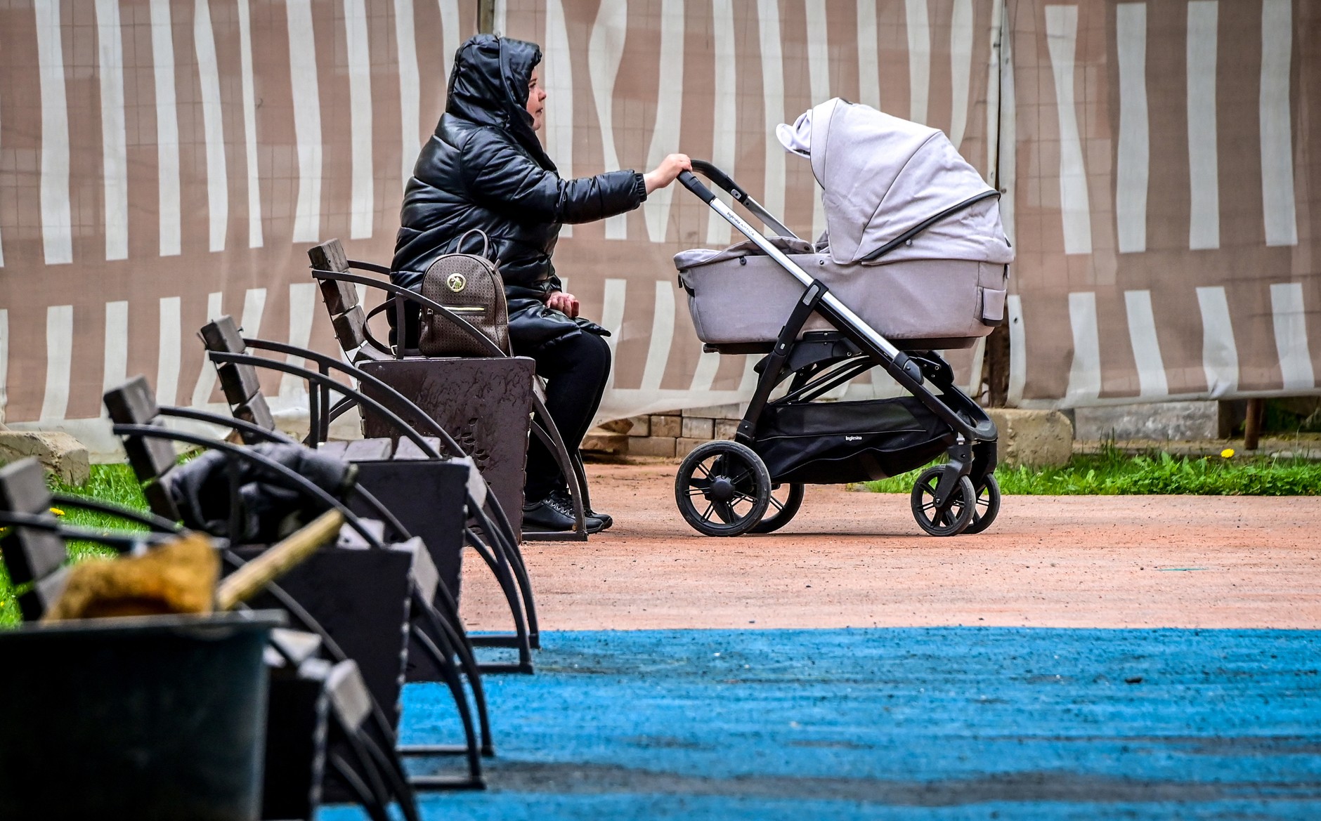 Woman with a stroller in Moscow