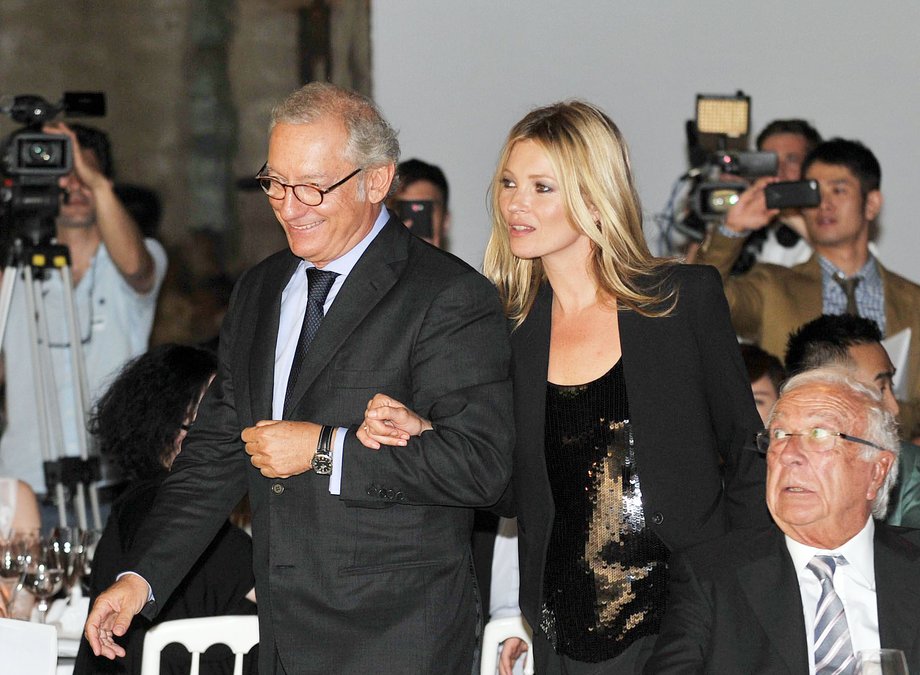 Mango brand founder Isak Andic and model Kate Moss at the Mango Fashion Awards gala